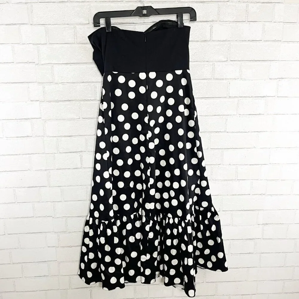 Hutch for Anthropologie Black & White Polka Dot Strapless Dress with Bow Size 4P - Picture 4 of 13